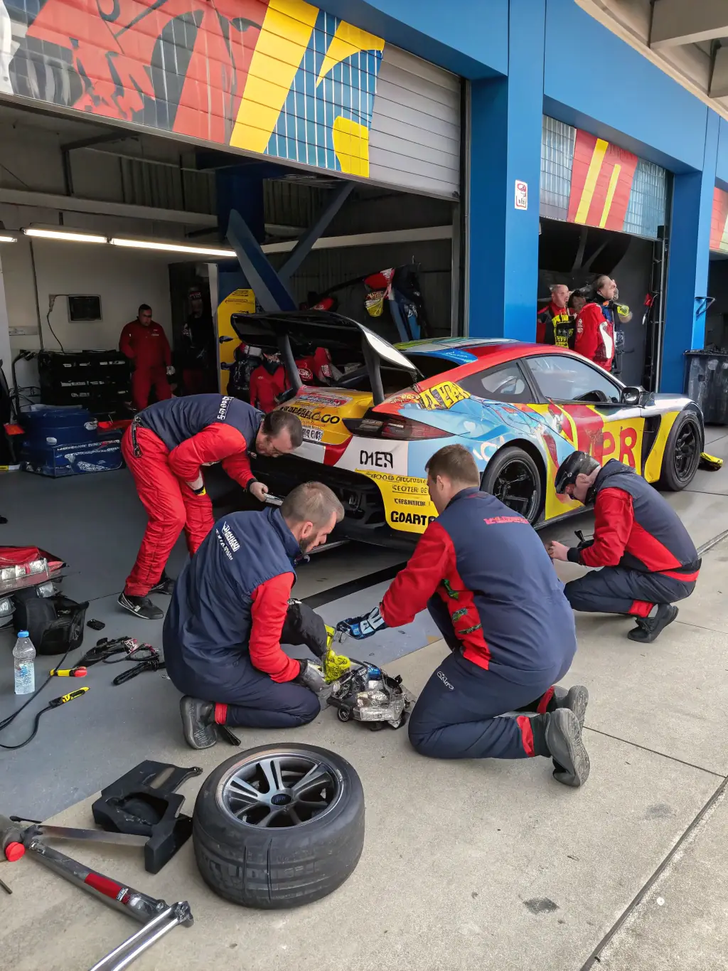 A dynamic image of club members participating in a car maintenance workshop, demonstrating hands-on learning and skill development in automotive mechanics.