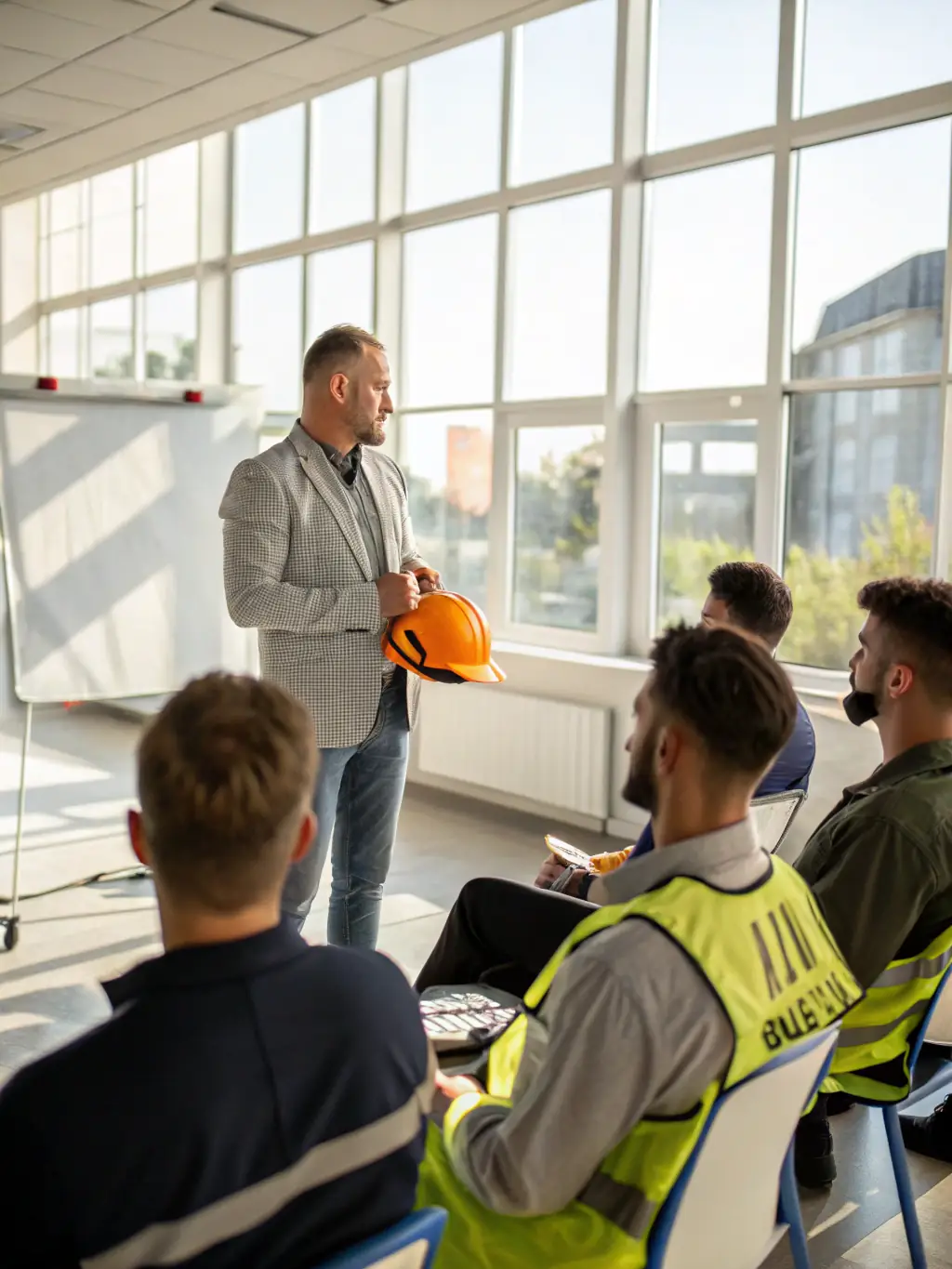 A group of participants attending a motorsport safety training session, highlighting the educational programs offered by ECURIE VESUBIENNE AUTOMOBILE.